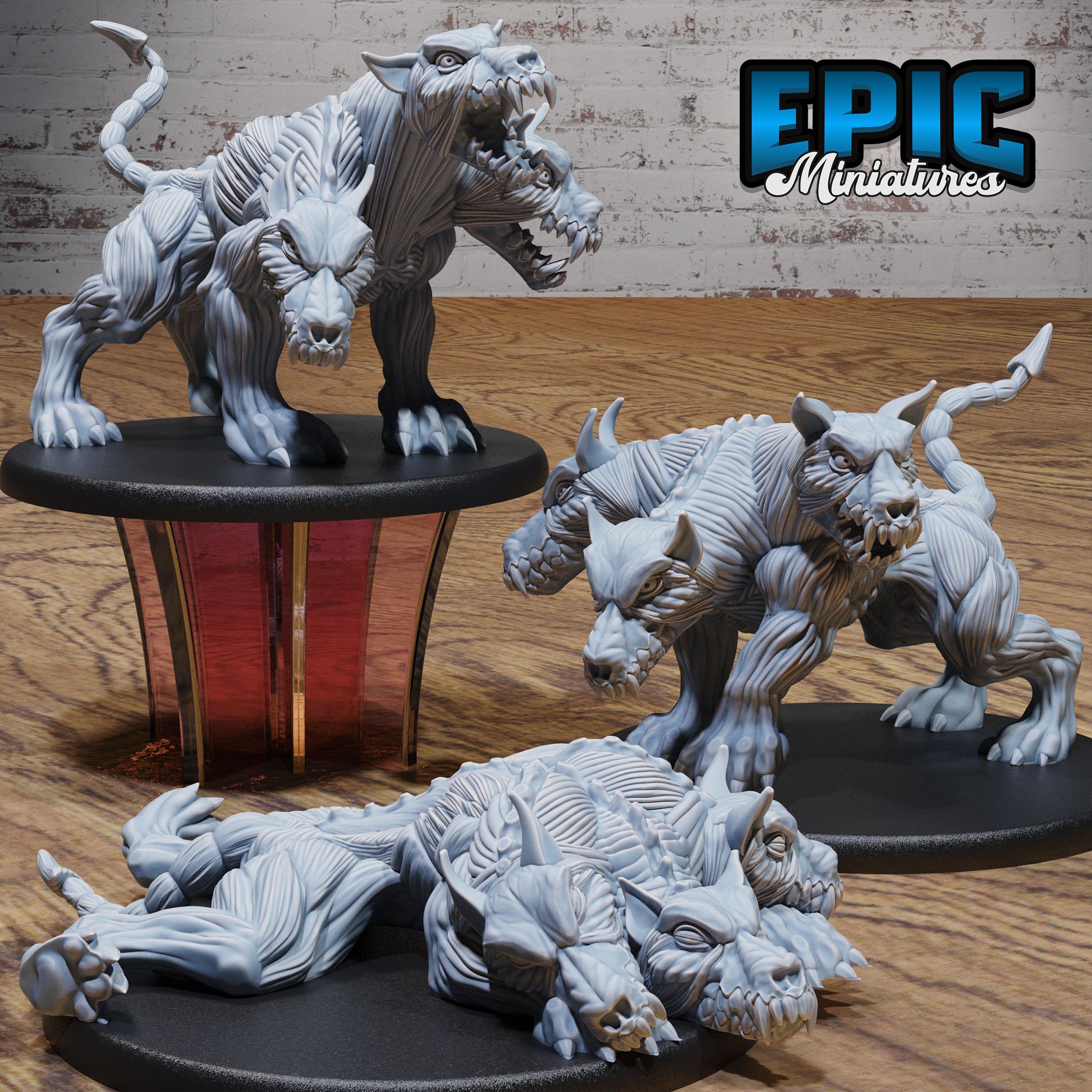 Skinned Cerberus Set / Undead Three Headed Hellhound / Hades Guard Dog / Underworld Beast / Skeleton Hell Creature / Roman Myth Demon Monster / Ancient Greek Skelet Encounter